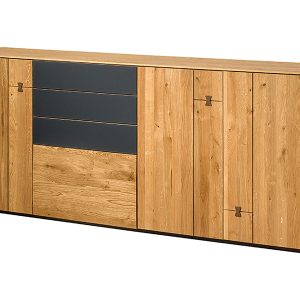 Komoda Minura 195 cm z 3 drzwiami i 4 szufladami dąb naturalny sękaty 814282 Komoda Minura 195 cm z 3 drzwiami i 4 szufladami dąb naturalny sękaty 814282