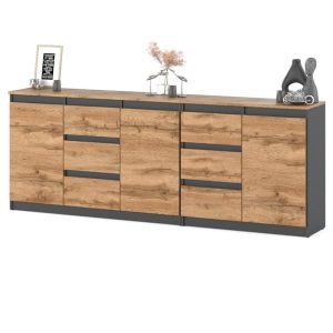Komoda młodzieżowa 6 szuflad 200cm duża szafka szara wotan 376137 Komoda młodzieżowa 6 szuflad 200cm duża szafka szara wotan 376137