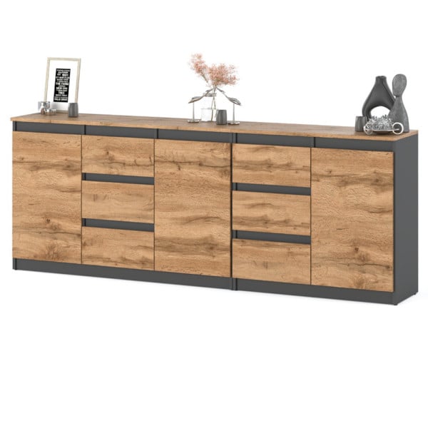 Komoda młodzieżowa 6 szuflad 200cm duża szafka szara wotan 376137