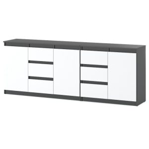 Komoda młodzieżowa 6 szuflad do salonu 200cm szara biała 375532 Komoda młodzieżowa 6 szuflad do salonu 200cm szara biała 375532