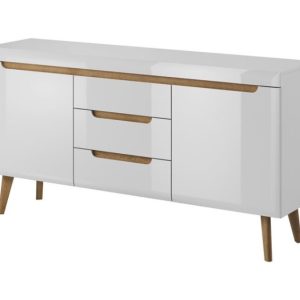 Komoda na dębowych nóżkach NODIS 160 cm Biały Połysk 355601 Komoda na dębowych nóżkach NODIS 160 cm Biały Połysk 355601