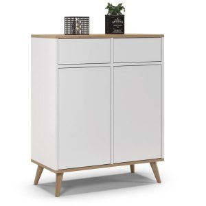 Komoda na nóżkach do sypialni, SKAND, 80x40x100 cm, biel, dąb | TYLETEGOTU 473701 Komoda na nóżkach do sypialni, SKAND, 80x40x100 cm, biel, dąb | TYLETEGOTU 473701