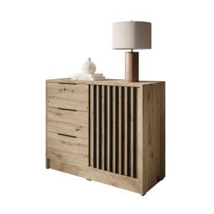 Komoda NELA 1D3S z lamelami, dąb artisan + czarny 858833