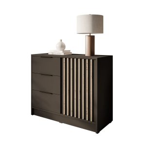 Komoda NELA 1D3S z lamelami, grafit + dąb artisan 858866