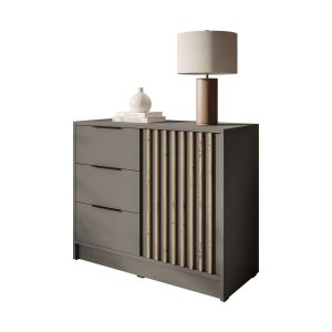 Komoda NELA 1D3S z lamelami, szary + dąb artisan 858860