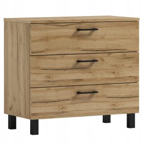 Komoda Nela 80 z 3 szufladami blat 16 dąb Craft złoty 522316