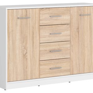 Komoda Nepo Plus 119 cm z 2 drzwiami i 4 szufladami biały/dąb sonoma 29681