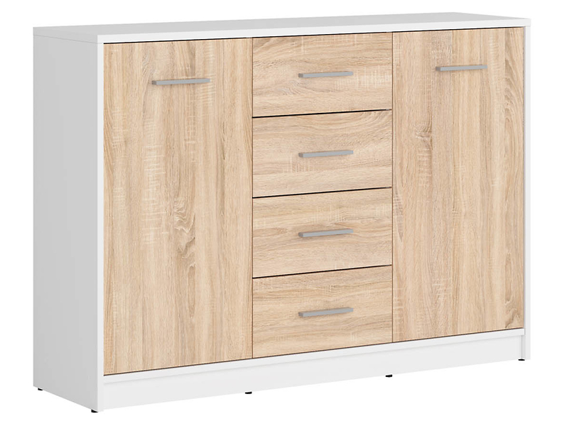 Komoda Nepo Plus 119 cm z 2 drzwiami i 4 szufladami biały/dąb sonoma 29681