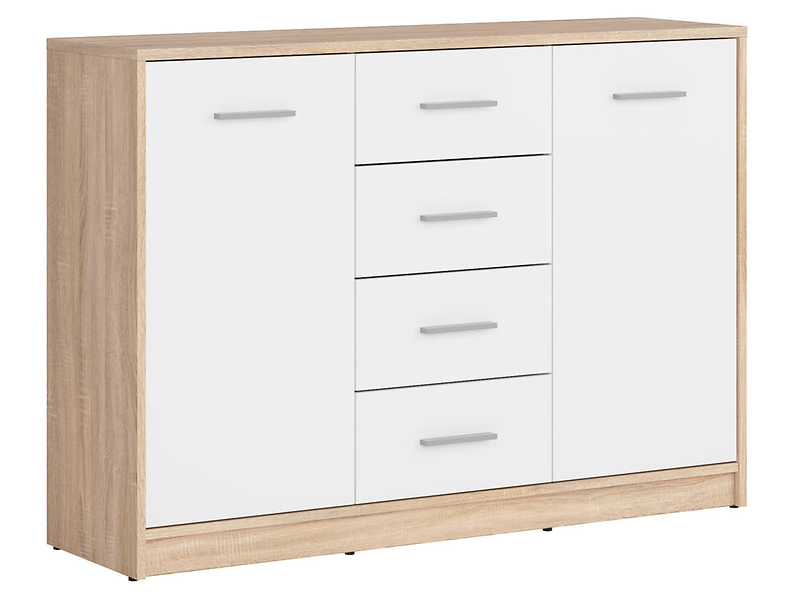 Komoda Nepo Plus 119 cm z 2 drzwiami i 4 szufladami dąb sonoma/biały 29684