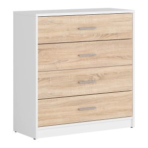 Komoda Nepo Plus 80 cm z 4 szufladami biały/dąb sonoma 29689 Komoda Nepo Plus 80 cm z 4 szufladami biały/dąb sonoma 29689