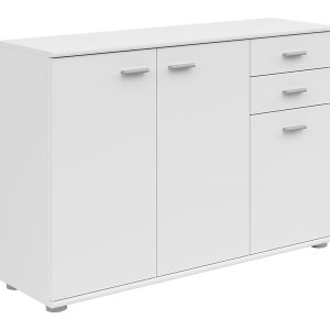 Komoda Noeda 106 cm z 3 drzwiami i 2 szufladami biała 78199 Komoda Noeda 106 cm z 3 drzwiami i 2 szufladami biała 78199