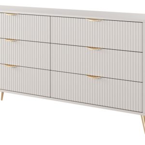 Komoda nowoczesna 6S LENA, ryflowana w kolorze beżowym na złotych nóżkach 698372 Komoda nowoczesna 6S LENA, ryflowana w kolorze beżowym na złotych nóżkach 698372