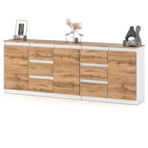 Komoda nowoczesna do salonu 200cm 6 szuflad biała dąb wotan 376106 Komoda nowoczesna do salonu 200cm 6 szuflad biała dąb wotan 376106