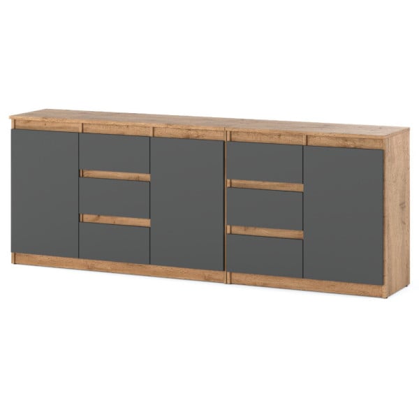 Komoda nowoczesna do salonu 6 szuflad 200cm wotan szary 375547