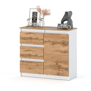 Komoda nowoczesna wąska 3 szuflady 80cm salon biała wotan 376297 Komoda nowoczesna wąska 3 szuflady 80cm salon biała wotan 376297