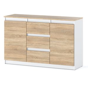 Komoda nowoczesna wysoka 3 szuflady 120cm biała sonoma 376285 Komoda nowoczesna wysoka 3 szuflady 120cm biała sonoma 376285
