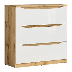 Komoda Nuis 90 cm z 3 szufladami dąb wotan/biały połysk 42572 Komoda Nuis 90 cm z 3 szufladami dąb wotan/biały połysk 42572