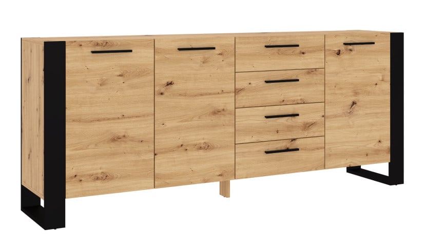 Komoda NUKA K 197 cm dąb artisan czarna stojąca 239899