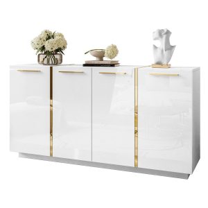 Komoda ONYX 4D 158 cm, biały połysk z uchwytami 858877