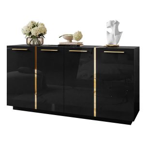 Komoda ONYX 4D 158 cm, czarny połysk z uchwytami 858899