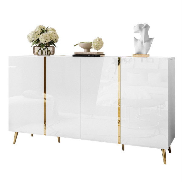 Komoda ONYX 4D 158 cm na złotych nóżkach, biała 858882