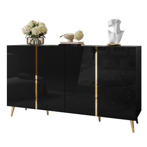 Komoda ONYX 4D 158 cm na złotych nóżkach, czarna 858876