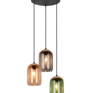 Lampa wisząca czarna-dymiona-bursztynowy-zielona CORK 3xE27x10W Trio 837930 Lampa wisząca czarna-dymiona-bursztynowy-zielona CORK 3xE27x10W Trio 837930