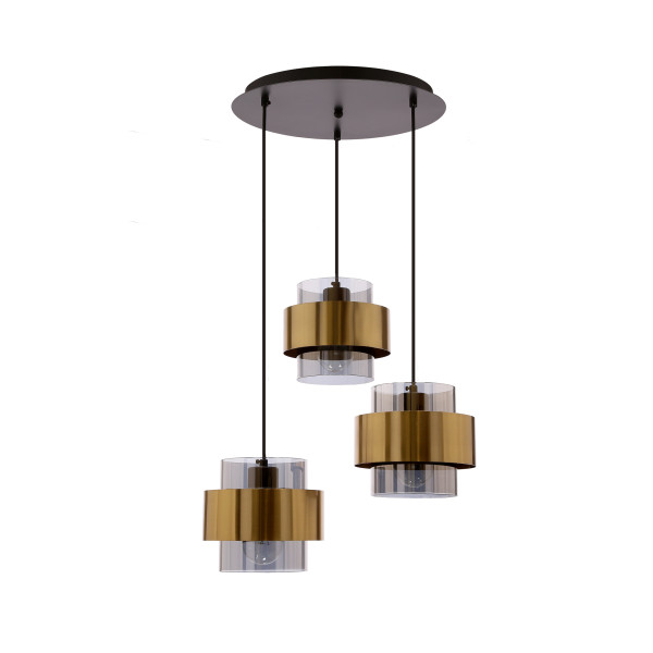 Lampa wisząca czarna-dymiona-mosiądz Spiega 3xE27x60W Candellux 924505