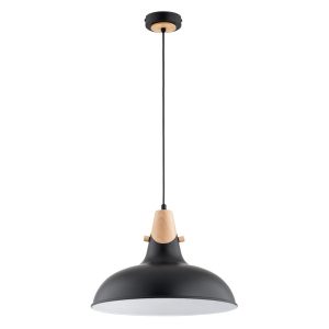 Lampa wisząca czarna-jasne drewno-biała SOLO 1xE27x15W Alfa 837376