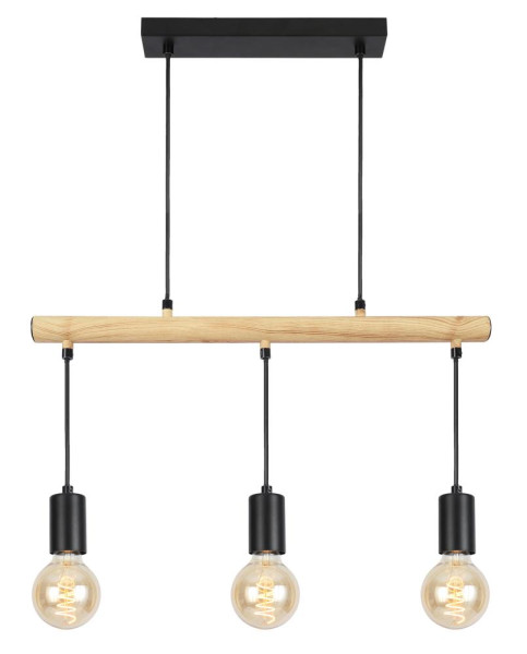 Lampa wisząca czarna-jasne drewno IZZY 3xE27x60W wym: 120x55x6 cm Candellux 860900