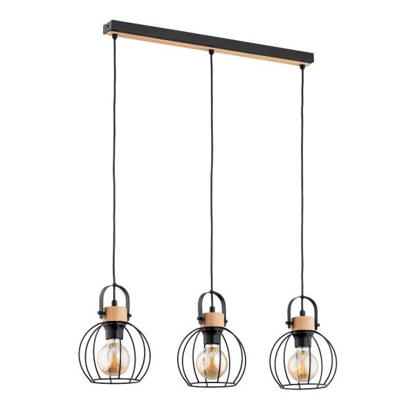 Lampa wisząca czarna-jasne drewno KALIKS 3xE27x15W wym: 90x9x75 cm Alfa 841787