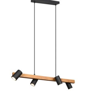 Lampa wisząca czarna-jasne drewno MARLEY 4xGU10x35W wym:150x80x80 Trio 1016596