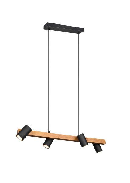 Lampa wisząca czarna-jasne drewno MARLEY 4xGU10x35W wym:150x80x80 Trio 1016596