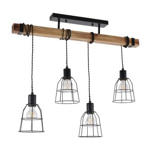 Lampa wisząca czarna-jasne drewno Ponte 4xE27x60W wym: 120x80x14 cm Italux 854388