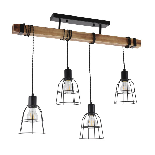 Lampa wisząca czarna-jasne drewno Ponte 4xE27x60W wym: 120x80x14 cm Italux 854388