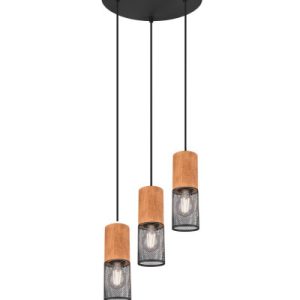 Lampa wisząca czarna-jasne drewno TOSH 3xE27x40W wym: 150x28x28 cm Trio 850352