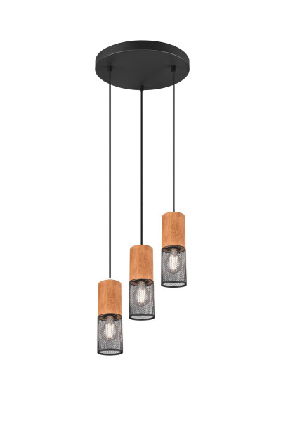 Lampa wisząca czarna-jasne drewno TOSH 3xE27x40W wym: 150x28x28 cm Trio 850352