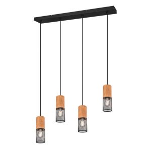 Lampa wisząca czarna-jasne drewno TOSH 4xE27x40W wym: 150x65x9 cm Trio 850365