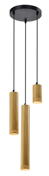 Lampa wisząca czarna-jasne drewno TUBO 3xGU10x25W Candellux 924022