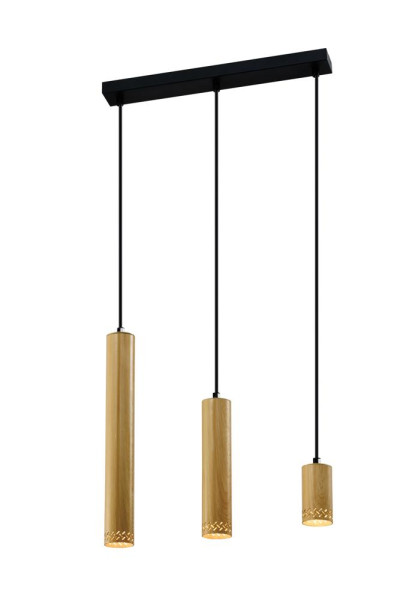 Lampa wisząca czarna-jasne drewno TUBO 3xGU10x25W wym: 90x46x6 cm Candellux 924121