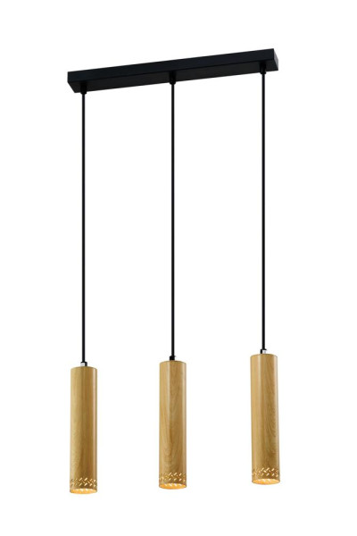 Lampa wisząca czarna-jasne drewno TUBO 3xGU10x25W wym: 90x46x6 cm Candellux 858063