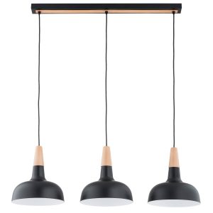 Lampa wisząca czarna-jasne drewno-złota RODOS 3xE27x15W Alfa 836192