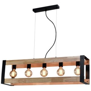 Lampa wisząca czarna-naturalne drewno VARNA 5xE14x40W Candellux 858255