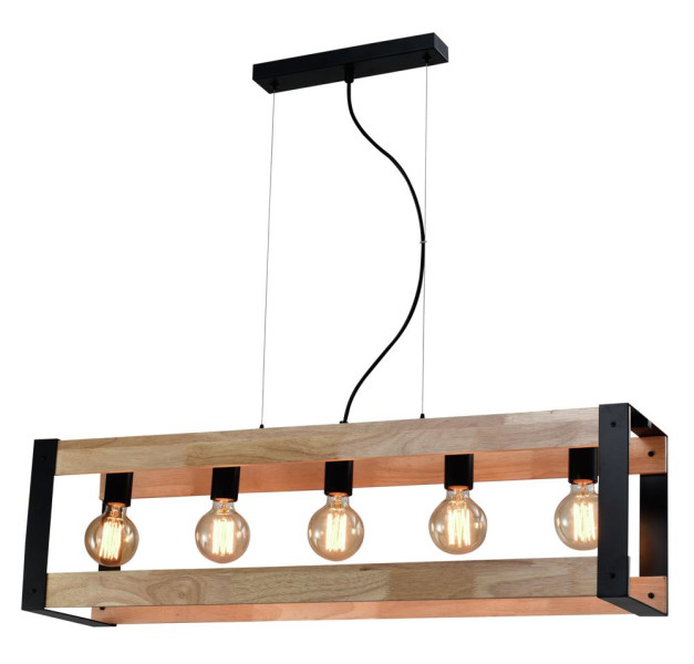 Lampa wisząca czarna-naturalne drewno VARNA 5xE14x40W Candellux 858255