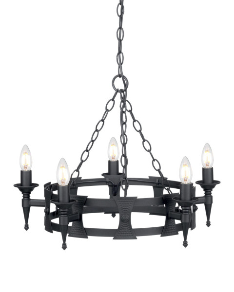 Lampa wisząca czarna Saxon 5xE14x60W wym: 182x60x60 cm Elstead 849388