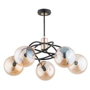 Lampa wisząca czarna-stare złoto DOXA 5xE14x10W wym: 50x54x54 cm Alfa 987266