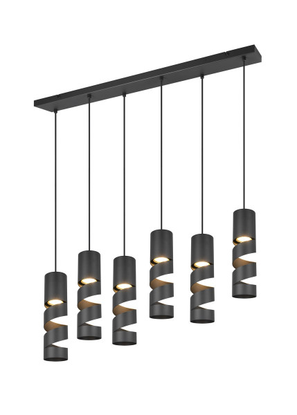 Lampa wisząca czarna STREAM 6xGU10x10W wym: 150x100x14 cm Trio 838079