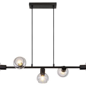 Lampa wisząca czarna-szkło dymne Sullivan 5xE14x40W Rabalux 851485