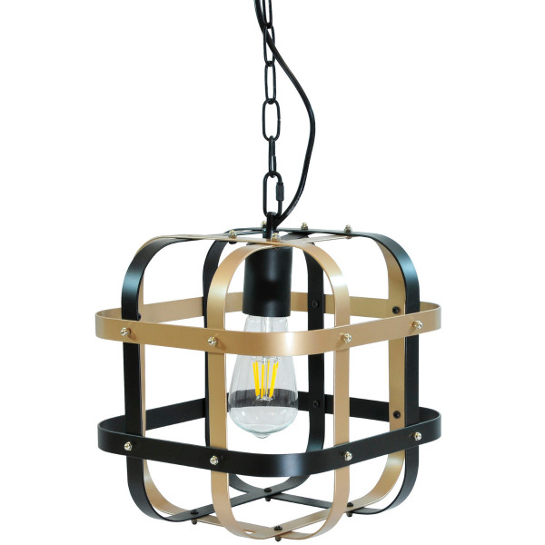 Lampa wisząca czarno-brązowa jasna KLATKA 1xE27x10W wym: 115x25x25 cm Polux 852196