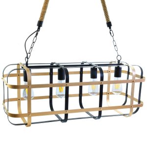 Lampa wisząca czarno-brązowa jasna KLATKA 4xE27x10W wym: 110x30x80 cm Polux 851985 Lampa wisząca czarno-brązowa jasna KLATKA 4xE27x10W wym: 110x30x80 cm Polux 851985
